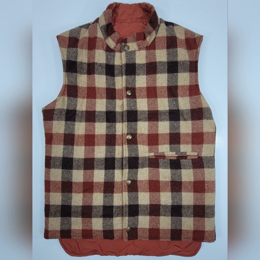 Vintage 60s 70s Woolrich Reversible Vest Plaid Wool Nylon Mens Small Cabin Woods